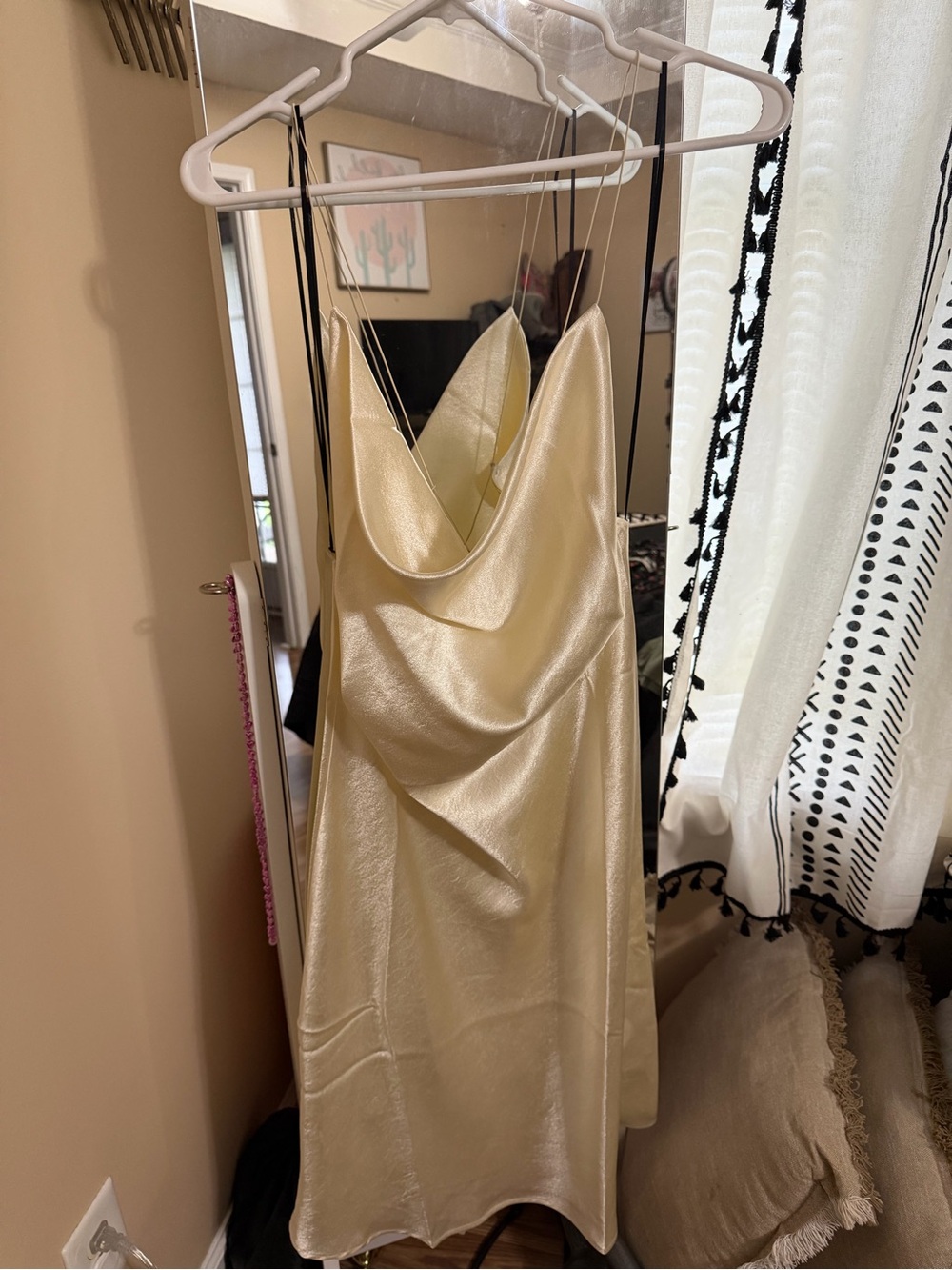 Double Zero Champagne Satin Backless Slip Dress